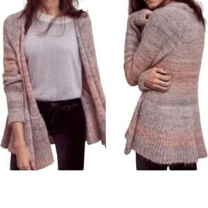 Knitted & Knotted ANTHROPOLOGIE Cody Mohair Blend Open Front Peplum Cardigan XS